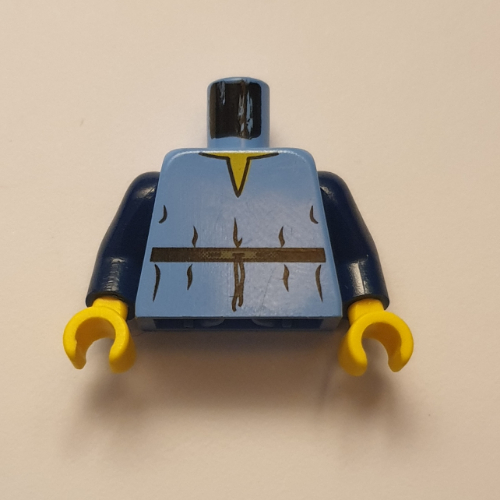 Lego Torso V-Neck Shirt and High Tie Belt Print (Boba Fett Young), Dark Blue Arms, Yellow Hands / Medium Blue