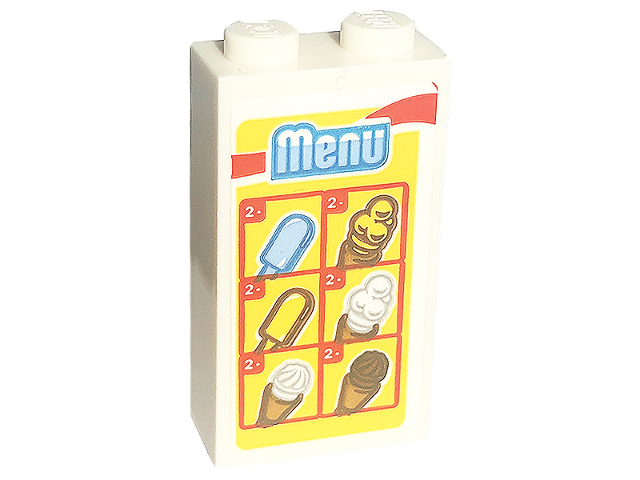 Lego Brick 1 x 2 x 3 with 'Menu', Ice Cream Cones and Bars on Yellow Background Pattern (Sticker) - Set 60253