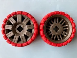 Wheel 72 x 34 with Red Tire 94 x 40 Balloon Offset Tread / Pearl Dark Gray