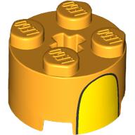 Lego Brick Round 2 x 2 with Yellow Curved Stripe print / Bright Light Orange
