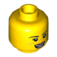Lego Minifig Head Parker L. Jackson, Freckles, Dark Pink Lips, Open Mouth Smile / Scared Print / Yellow