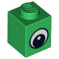Lego Brick 1 x 1 with Simple Black Eye with White Pupil Print / Green