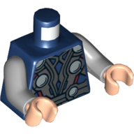 Lego Torso Armor with Silver Circles Print (Thor), Light Bluish Gray Arms, Light Nougat Hands / Dark Blue