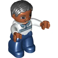 Duplo Figure with Parted Wavy Hair Black, with Medium Nougat Face, and Shirt with Collar and Stripe Print (Hispanic Dad) / White