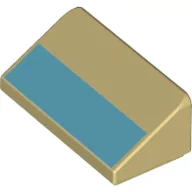 Brick Sloped 30° 1 x 2 x 2/3 with Blue Stripe Print / Tan