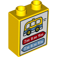 Lego Duplo Brick 1 x 2 x 2 with Bottom Tube and Bus Schedule Print