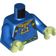 Lego Torso, Lime Belt, Gold Necklace/Pendant, Dark Brown Straps print, Blue Arms, Yellowish Green Hands / Blue