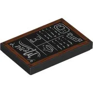 Tile 2 x 3 with Black Chalkboard, Reddish Brown Wooden Frame, 'Menu', Soup, Challis Print / Black