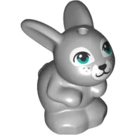 Animal, Rabbit / Bunny Sitting with Dark Turquoise Eyes and White Nose and Mouth Print / Light Bluish Gray