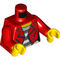 Lego Torso Jacket with Zipper Pockets, Open over Prison Shirt Print, Red Arms, Black Hands / Red