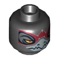 Lego Minifig Head Razar, Dual Sided, Raven with Silver Beak and Red Mask, Wide Eyes / Narrow Eyes Print [Hollow Stud] / Black