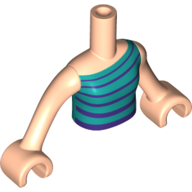 Lego Minidoll Torso Girl, Dark Turquoise/Dark Purple Top print with Light Nougat Hands / Light Nougat