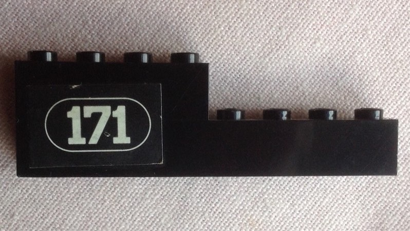 Lego Stickered Assembly 8 x 1 x 2 with White '171' with Border on Black Background Pattern Model Right Side (Sticker) - Set 171