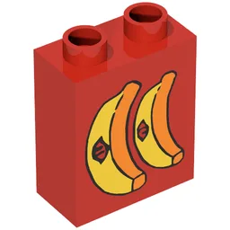 Duplo Brick 1 x 2 x 2 with Bananas with Stickers Print / Red