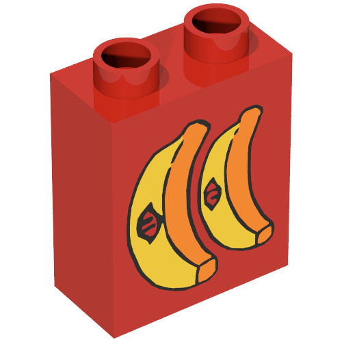 Lego Duplo Brick 1 x 2 x 2 with Bananas with Stickers Print / Red