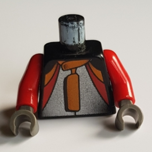 Lego Torso Jacket with Orange, Red, Silver Print, Red Arms, Dark Gray Hands / Black