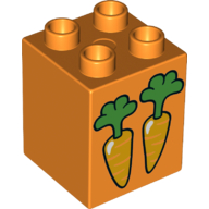 Lego Duplo Brick 2 x 2 x 2 with 2 Carrots Print / Orange