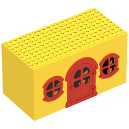 Fabuland, Building, House Block with Red Door and Red Windows / Yellow