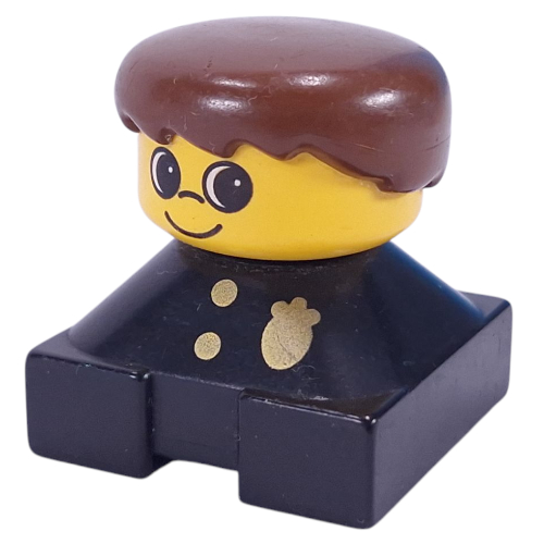 Lego Duplo 2 x 2 x 2 Figure Brick, Spiky Bangs, Brown Hair, Police Badge Print / Black