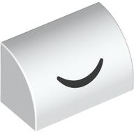 Lego Brick Curved 1 x 2 x 1 No Studs with Black Smile print / White