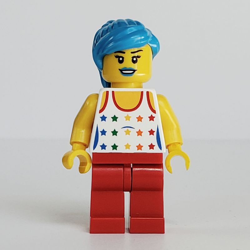 Lego Musician, Woman, Tank Top with Rainbow Colored Stars, Dark Azure Hair