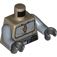 Lego Torso Vest with Light Bluish Gray Chest Panel, Dark Brown Belt with Pouches and Buckle Print, Sand Blue Arms, Black Hands / Dark Tan