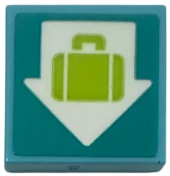 Tile 2 x 2 with White Down Arrow and Lime Suitcase on Dark Turquoise Background Pattern (Sticker) - Set 42656 / Medium Azure