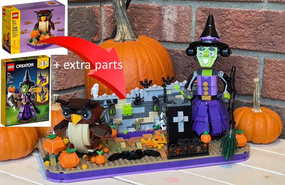 Lego Halloween Diorama with Owl and Mystic Witch