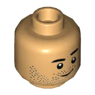Minifig Head Stern Look, Stubbled Beard Print / Warm Tan