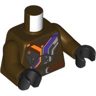 Lego Torso, Dark Purple/Dark Bluish Grey/Orange Chest Armor, Reddish Brown Strap print, Dark Brown Arms, Black Hands / Dark Brown