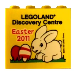 Brick 2 x 4 x 3 with 'LEGOLAND Discovery Centre Easter 2011' Print / Yellow