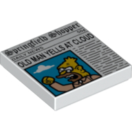 Lego Tile 2 x 2 with Newspaper 'Springfield Shopper' Print / White