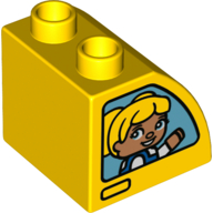 Lego Duplo Brick 2 x 2 x 1 1/2 with Curved Top Girl with Yellow Hair, Boy with Blue Baseball Cap Print