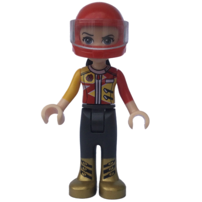 Lego Vicky - Red/Yellow/Black Racing Suit, Red Helmet