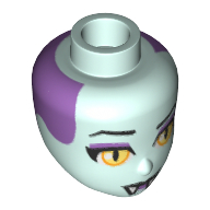 Lego Minidoll Head Yellow Eyes, Purple Hair, Fangs (Vampire) / Light Aqua