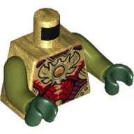 Torso Armor, Red, Dark Red, and Gold Plates with Orange Jewel 'Chi' Print, Olive Green Arms, Dark Green Hands / Pearl Gold