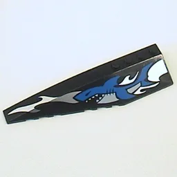 Brick Wedged, Curved 12 x 3 Left with Blue Shark and Silver Wave Print / Black