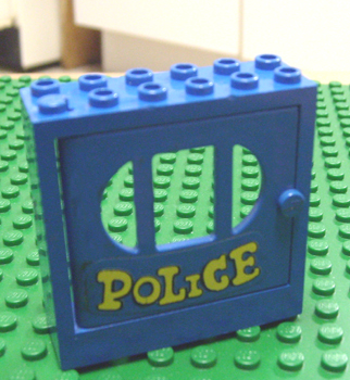 Lego Fabuland Door Frame 2 x 6 x 5 with Blue Door with 'POLICE' Pattern (Sticker) - Sets 140-1 / 350-3