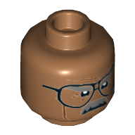 Lego Minifig Head Commissioner James Gordon, Glasses, Dark Bluish Gray Eyebrows and Moustache, Firm / Determined Print / Medium Nougat