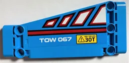 Technic, Panel Plate 5 x 11 x 1 Tapered with White Polygons Outlined in Red, Red Line, 'TOW 067' and 'MAX TOW LOAD 30T' Pattern Model Right Side (Sticker) - Set 42070