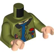 Torso, Jacket, Zipper, Black Collar, Blue Sweater, Colored Candy Print, Olive Green Arms, Light Nougat Hands / Olive Green