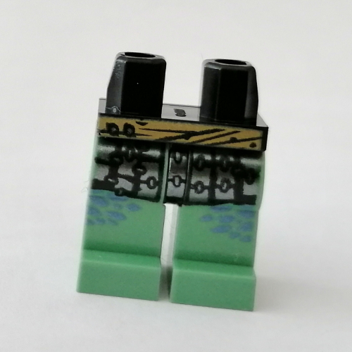 Lego Hips and Sand Green Legs with Armor, Sand Blue Scales, Black Belt Print