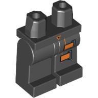 Lego Hips and Black Legs with Orange / Silver on Left Leg Print / Black