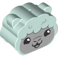 Duplo Brick 2 x 4 x 2 Rounded Ends with Ears and Sheep Face Print / Light Aqua