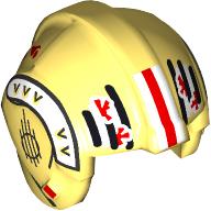 Lego Helmet Rebel Pilot, Center Ridge with White/Red/Black Strips, Markings print / Bright Light Yellow