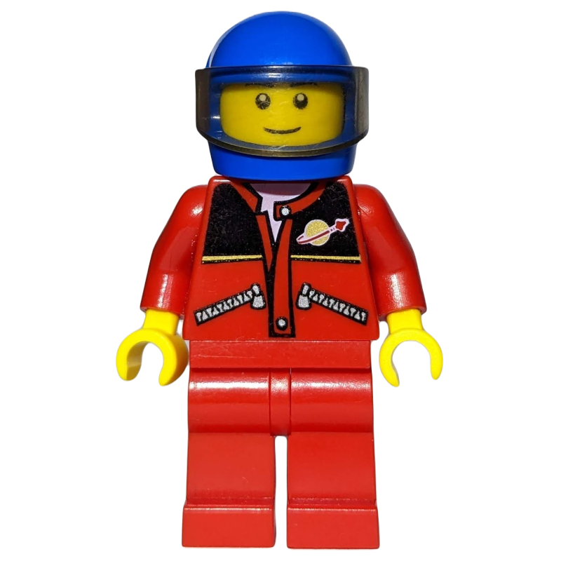 Lego Racer, Red Jacket with Classic Space Logo, Blue Helmet with Visor