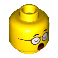 Minifig Head Mr Tang, Red Glasses, Eyes Closed with Open Mouth / Eyes Open with Closed Mouth Print / Yellow