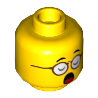 Lego Minifig Head Mr Tang, Red Glasses, Eyes Closed with Open Mouth / Eyes Open with Closed Mouth Print / Yellow