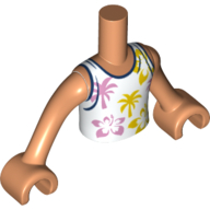Lego Minidoll Torso Boy with White Shirt, Dark Blue Trim, Palm Trees, Nougat Arms and Hands / Nougat