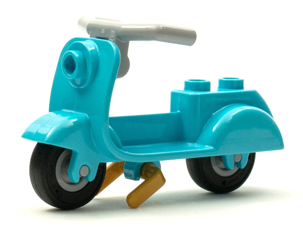 Lego Scooter with Pearl Gold Stand, Light Bluish Gray Angular Handlebars, and Light Bluish Gray Wheels